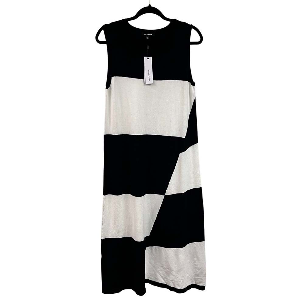 M 525 America Women's Born in Bklyn Midi Dress Sleeveless Black White Geometric